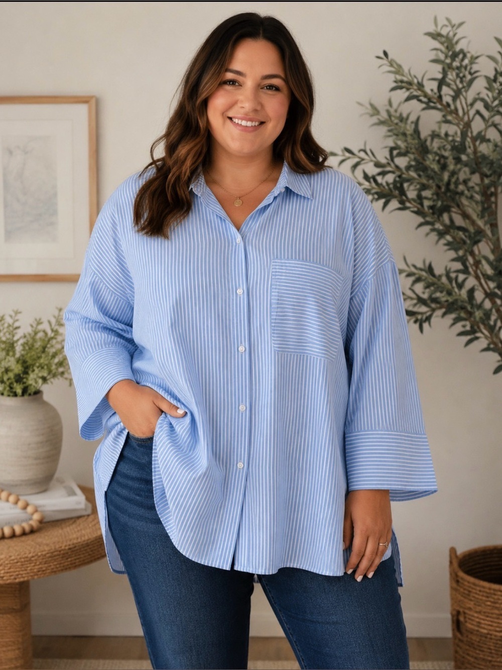 Chelsea Blue Stripe Button-Up Shirt Size 18/20 Large